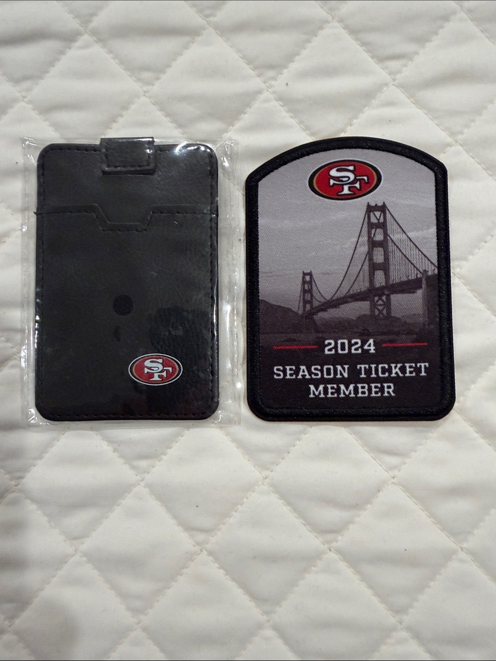 SF 49ers 2024 Season Ticket Patch and card holder with SF 49er logo